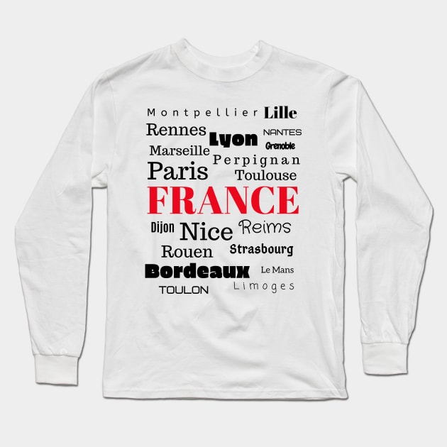 French Cities word cloud design Long Sleeve T-Shirt by karma-stuff